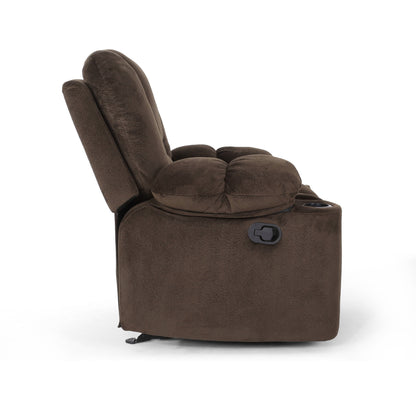 Fauteuil inclinable manuel élégant avec revêtement en tissu doux, rembourrage moelleux et deux porte-gobelets