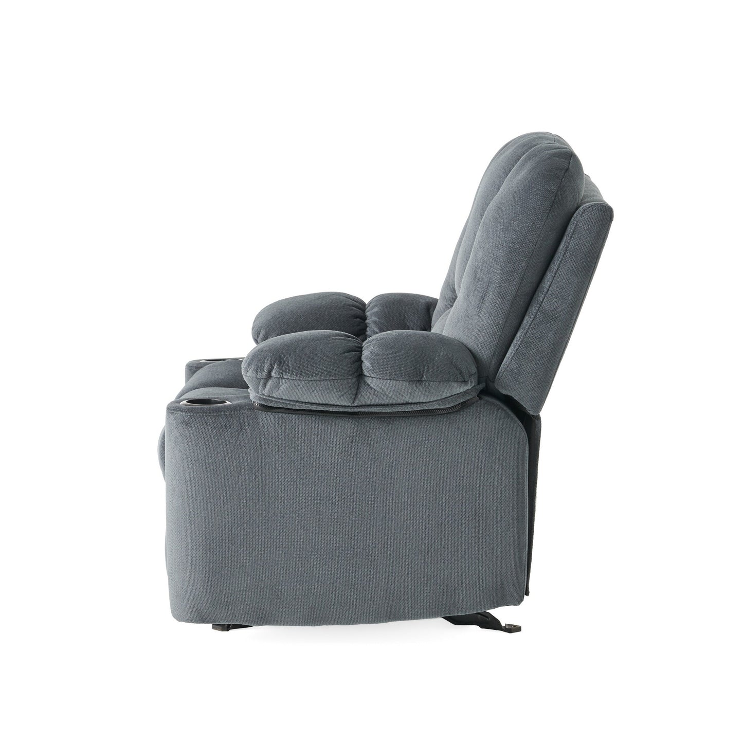Fauteuil inclinable manuel élégant avec revêtement en tissu doux, rembourrage moelleux et deux porte-gobelets