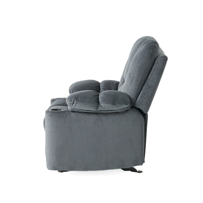 Fauteuil inclinable manuel élégant avec revêtement en tissu doux, rembourrage moelleux et deux porte-gobelets