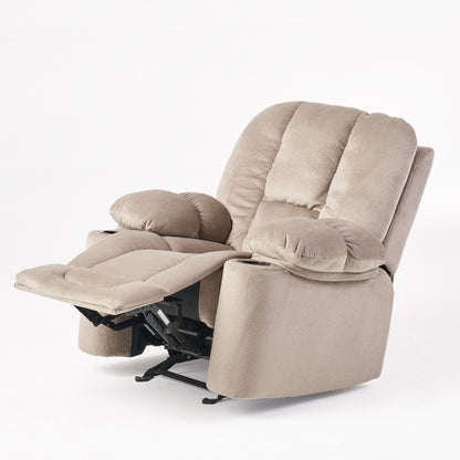 Fauteuil inclinable manuel élégant avec revêtement en tissu doux, rembourrage moelleux et deux porte-gobelets