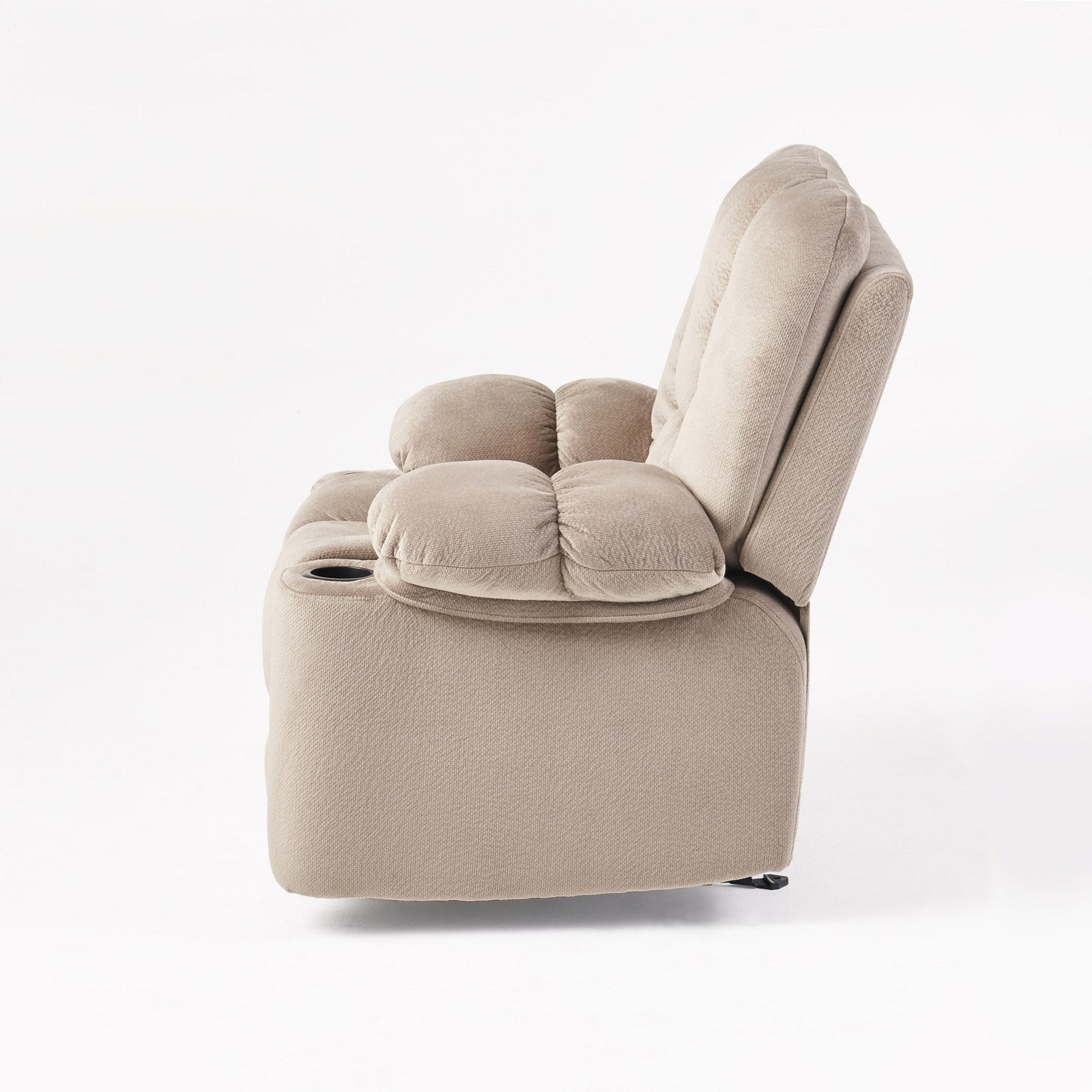Fauteuil inclinable manuel élégant avec revêtement en tissu doux, rembourrage moelleux et deux porte-gobelets