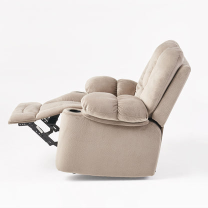 Fauteuil inclinable manuel élégant avec revêtement en tissu doux, rembourrage moelleux et deux porte-gobelets