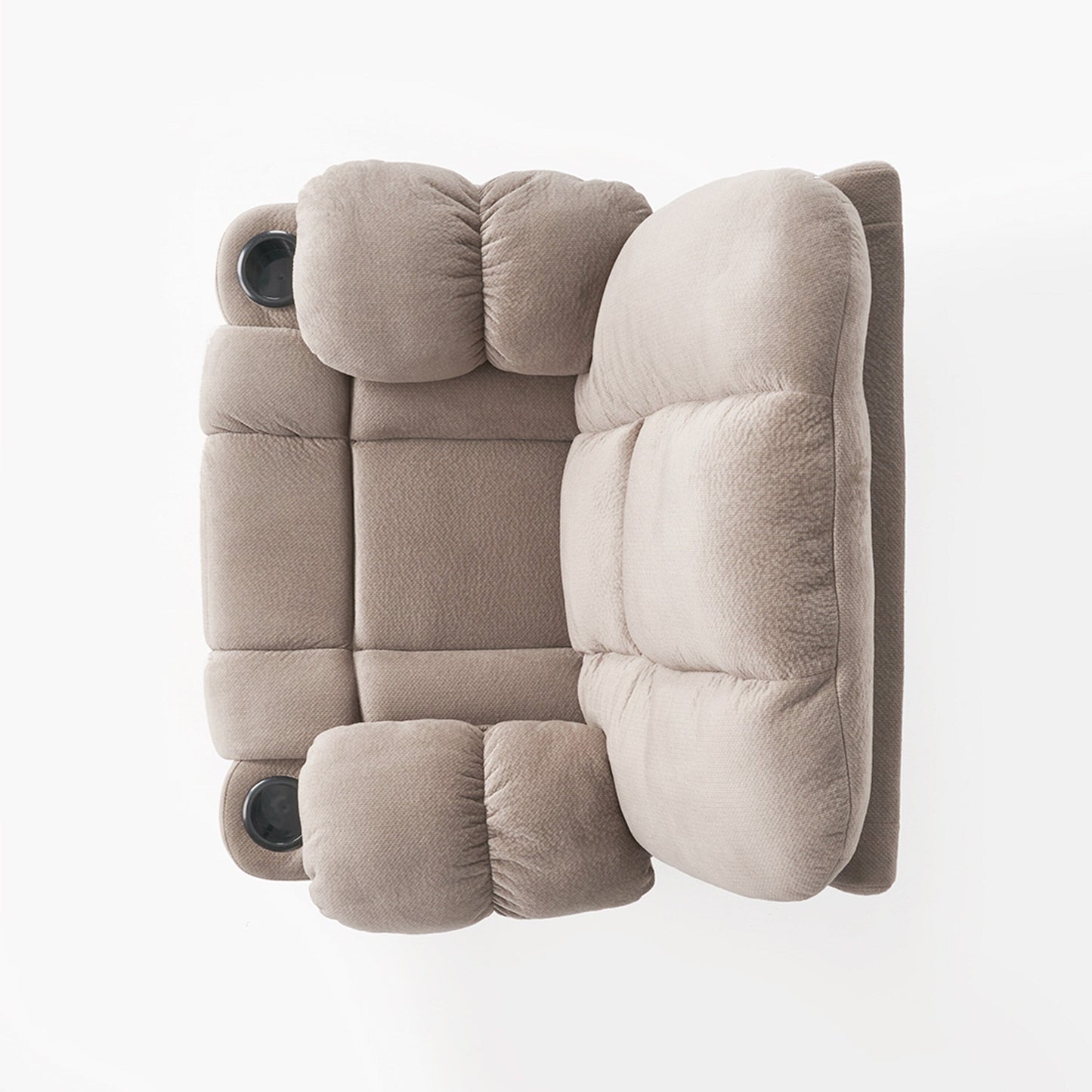 Fauteuil inclinable manuel élégant avec revêtement en tissu doux, rembourrage moelleux et deux porte-gobelets