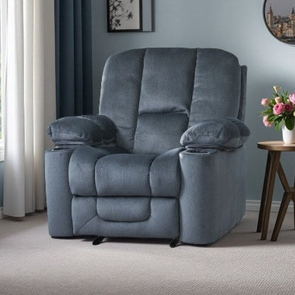 Fauteuil inclinable manuel élégant avec revêtement en tissu doux, rembourrage moelleux et deux porte-gobelets