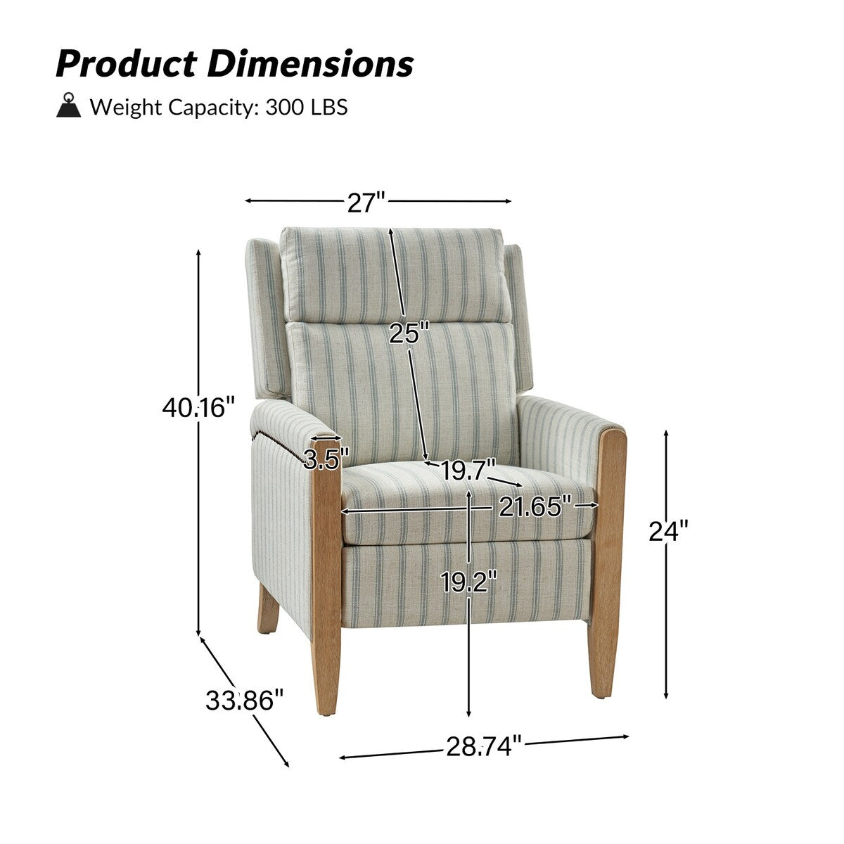 Fauteuil inclinable manuel de transition Suares avec pieds en bois massif, lot de 2 par HULALA HOME