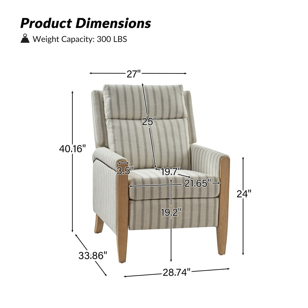Fauteuil inclinable manuel de transition Suares avec pieds en bois massif, lot de 2 par HULALA HOME