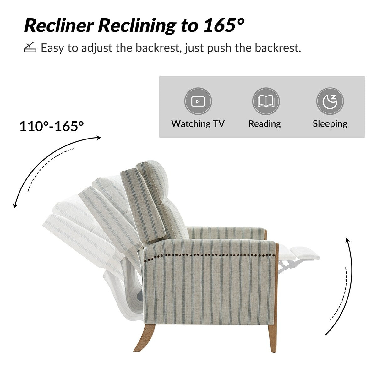 Fauteuil inclinable manuel de transition Suares avec pieds en bois massif, lot de 2 par HULALA HOME