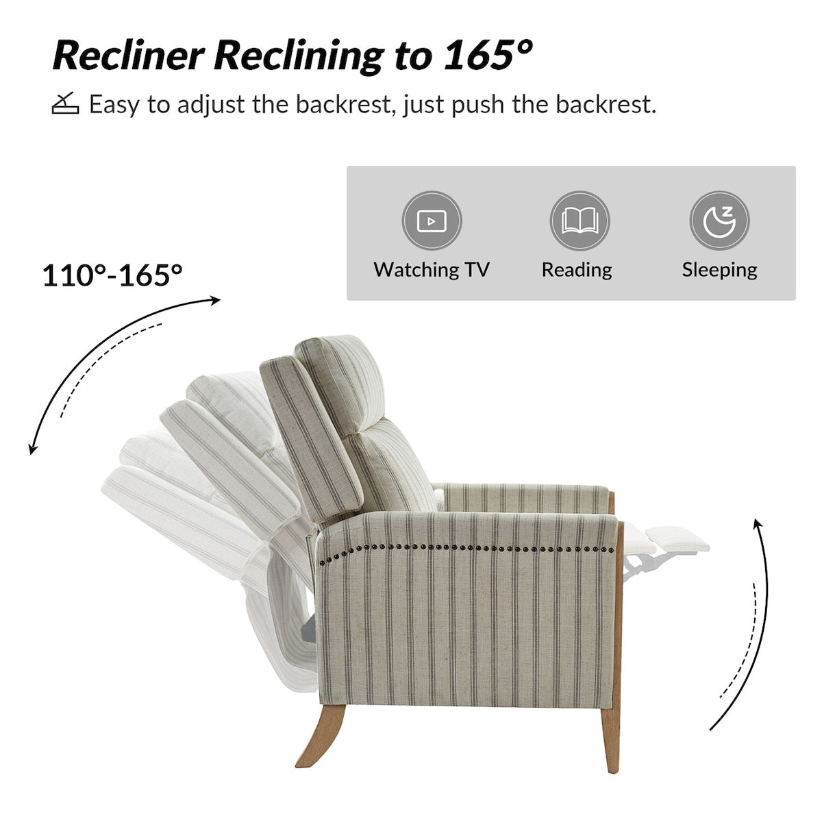 Fauteuil inclinable manuel de transition Suares avec pieds en bois massif, lot de 2 par HULALA HOME