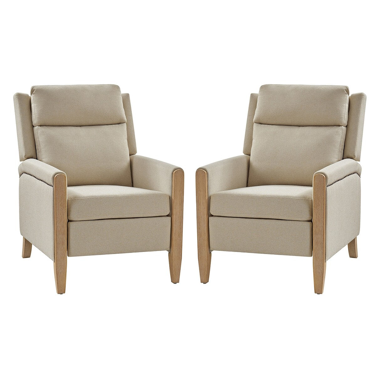 Fauteuil inclinable manuel de transition Suares avec pieds en bois massif, lot de 2 par HULALA HOME