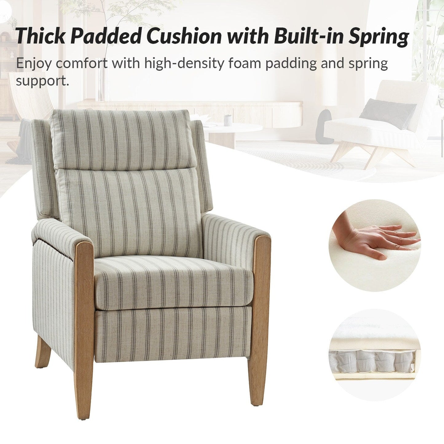 Fauteuil inclinable manuel de transition Suares avec pieds en bois massif par HULALA HOME