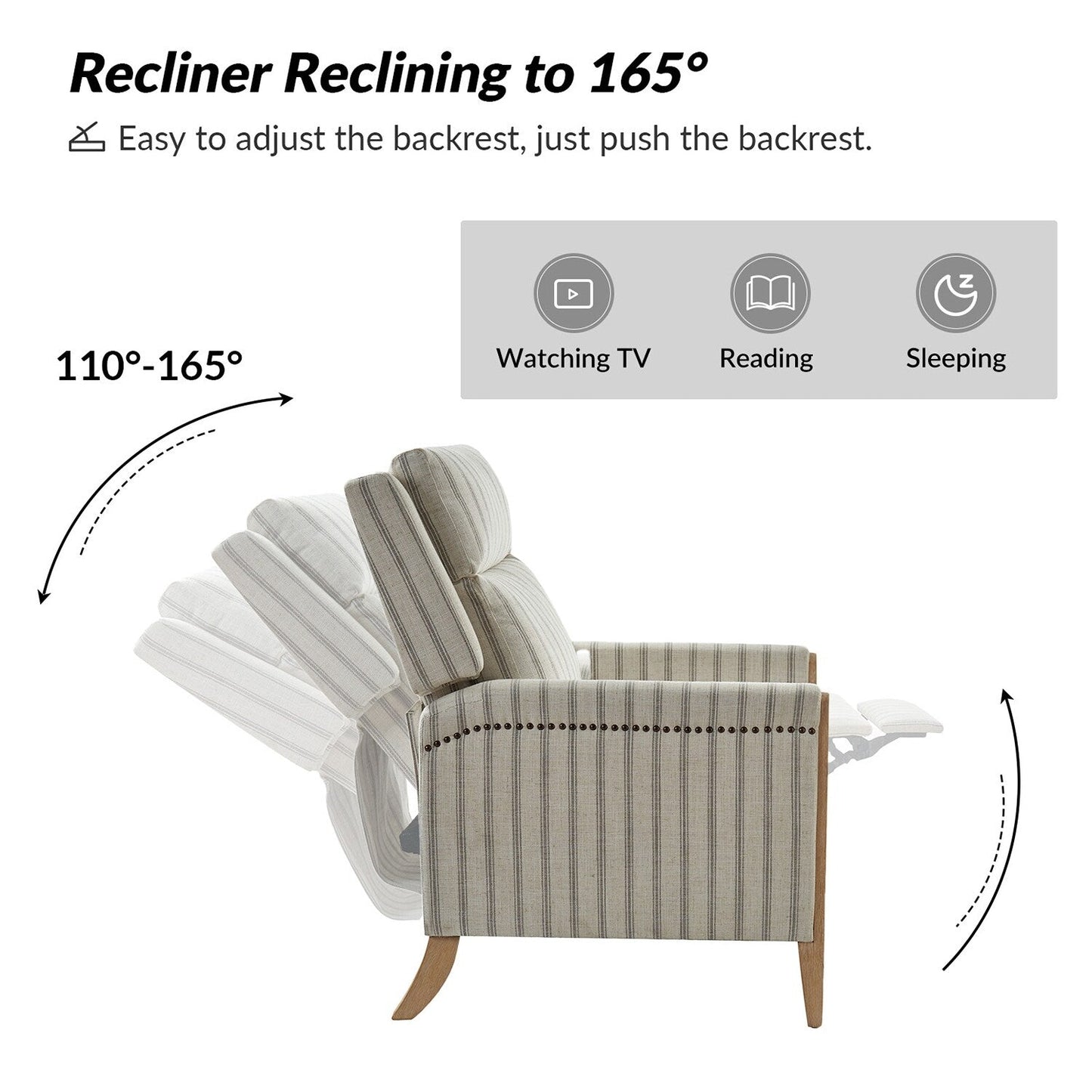 Fauteuil inclinable manuel de transition Suares avec pieds en bois massif par HULALA HOME