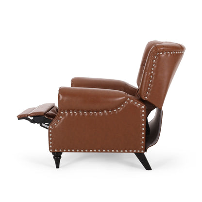 Fauteuil inclinable en tissu et bois d'hévéa Sunapee avec garniture cloutée par Christopher Knight Home