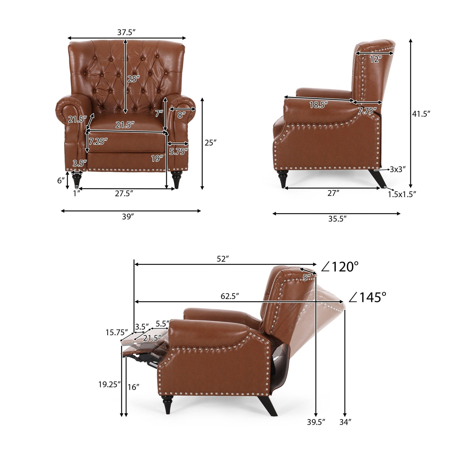 Fauteuil inclinable en tissu et bois d'hévéa Sunapee avec garniture cloutée par Christopher Knight Home
