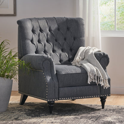 Fauteuil inclinable en tissu et bois d'hévéa Sunapee avec garniture cloutée par Christopher Knight Home