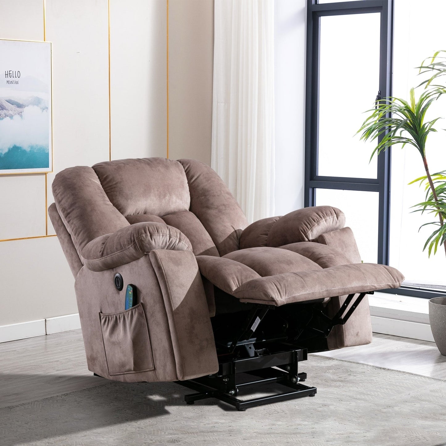 Fauteuil inclinable électrique surdimensionné avec massage et chauffage, avec 2 porte-gobelets dissimulés pour personnes âgées