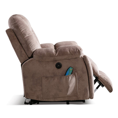 Fauteuil inclinable électrique surdimensionné avec massage et chauffage, avec 2 porte-gobelets dissimulés pour personnes âgées