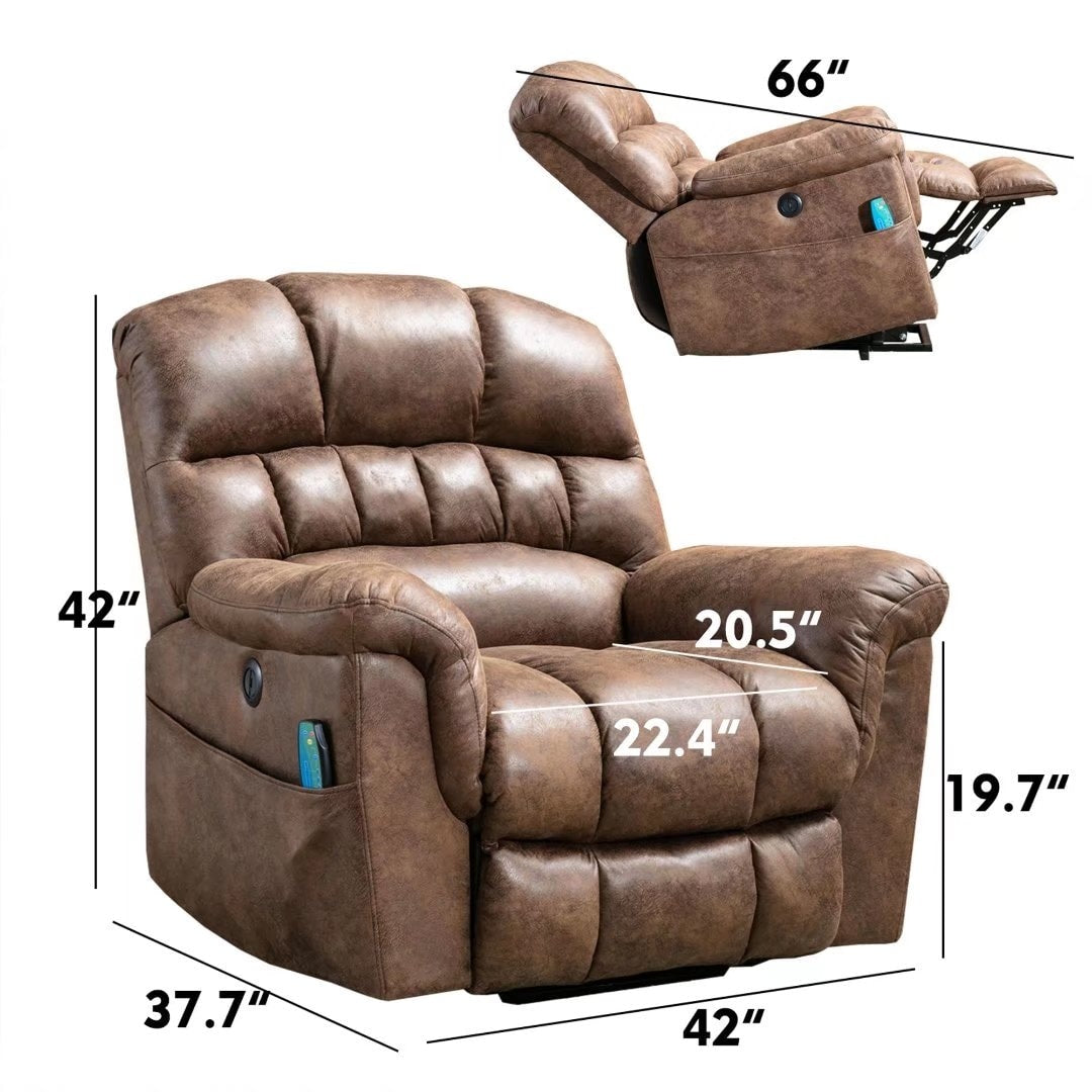 Fauteuil inclinable électrique surdimensionné de 42 po de large avec massage et chauffage