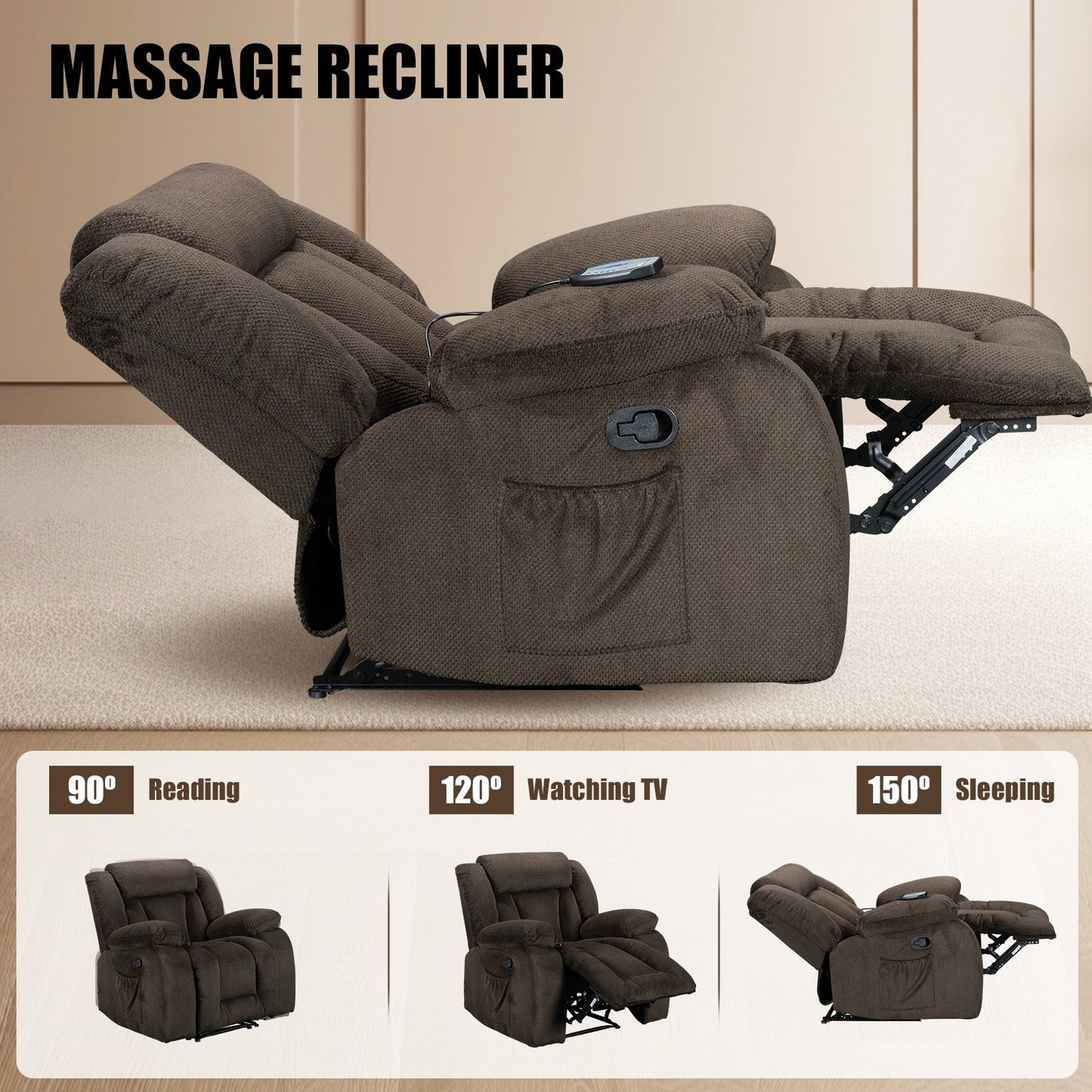 Fauteuil inclinable chauffant et massant de taille standard super confortable