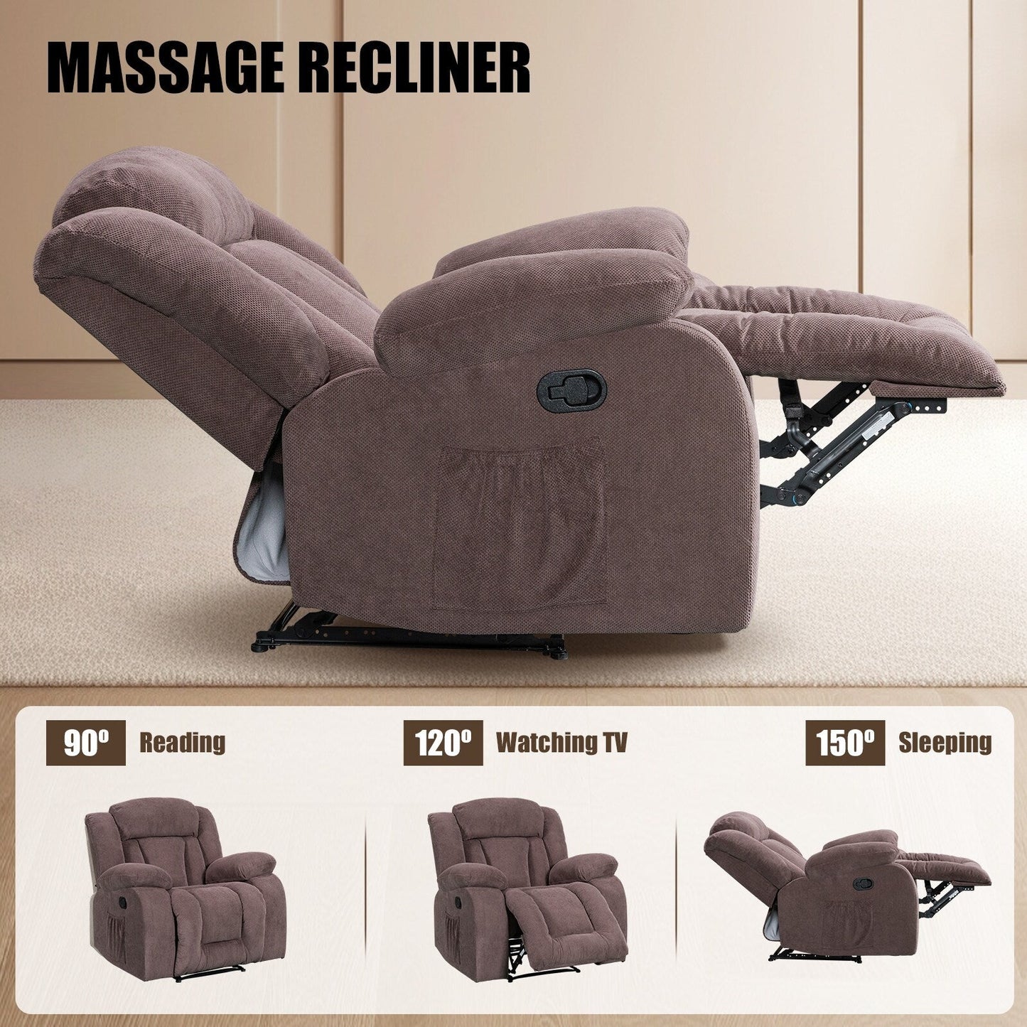 Fauteuil inclinable chauffant et massant de taille standard super confortable