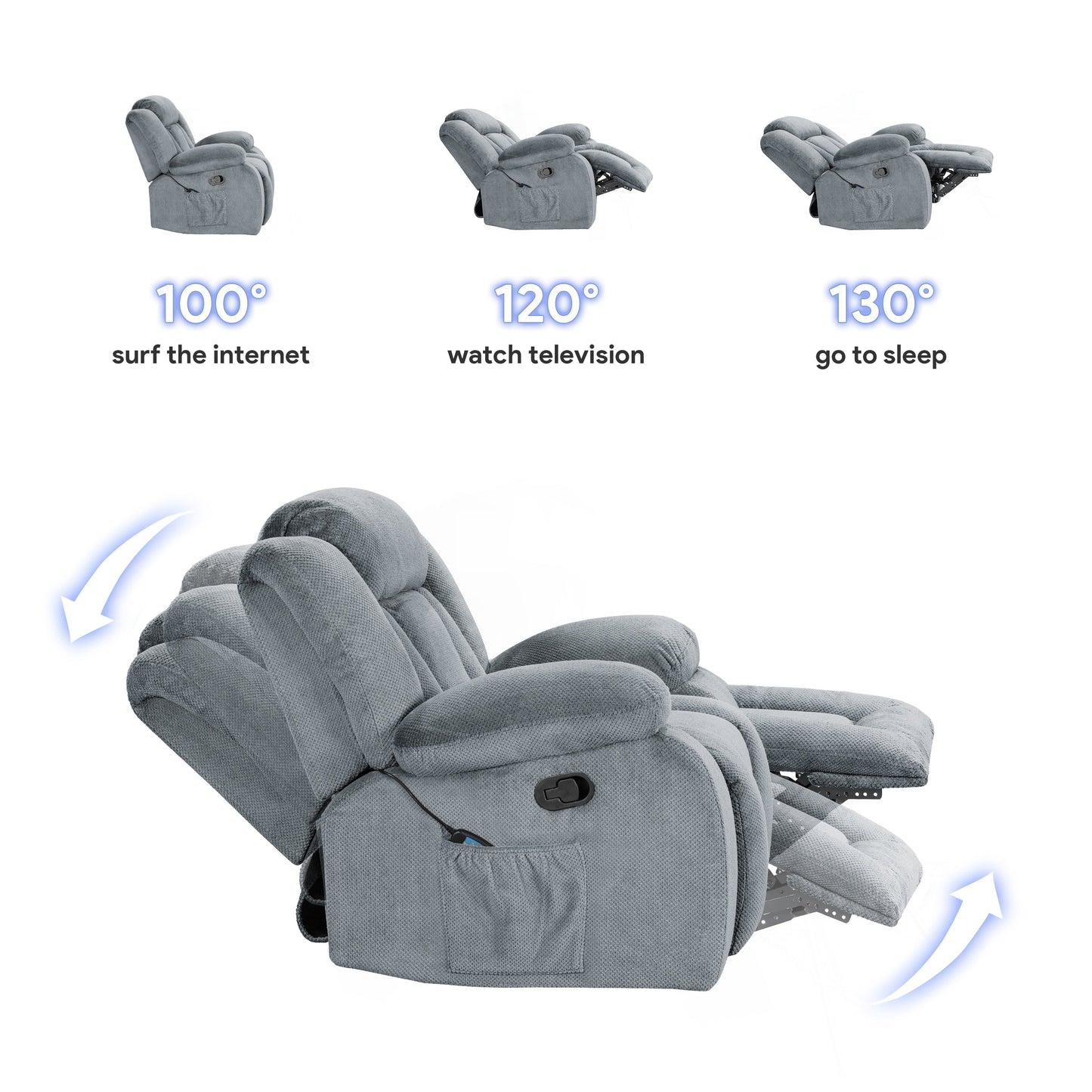 Fauteuil inclinable chauffant et massant de taille standard super confortable