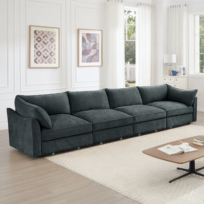 Canapé 4 places très large et profond avec tiroir de rangement coulissant sous chaque siège