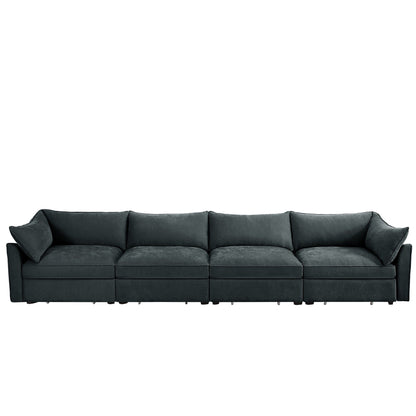 Canapé 4 places très large et profond avec tiroir de rangement coulissant sous chaque siège