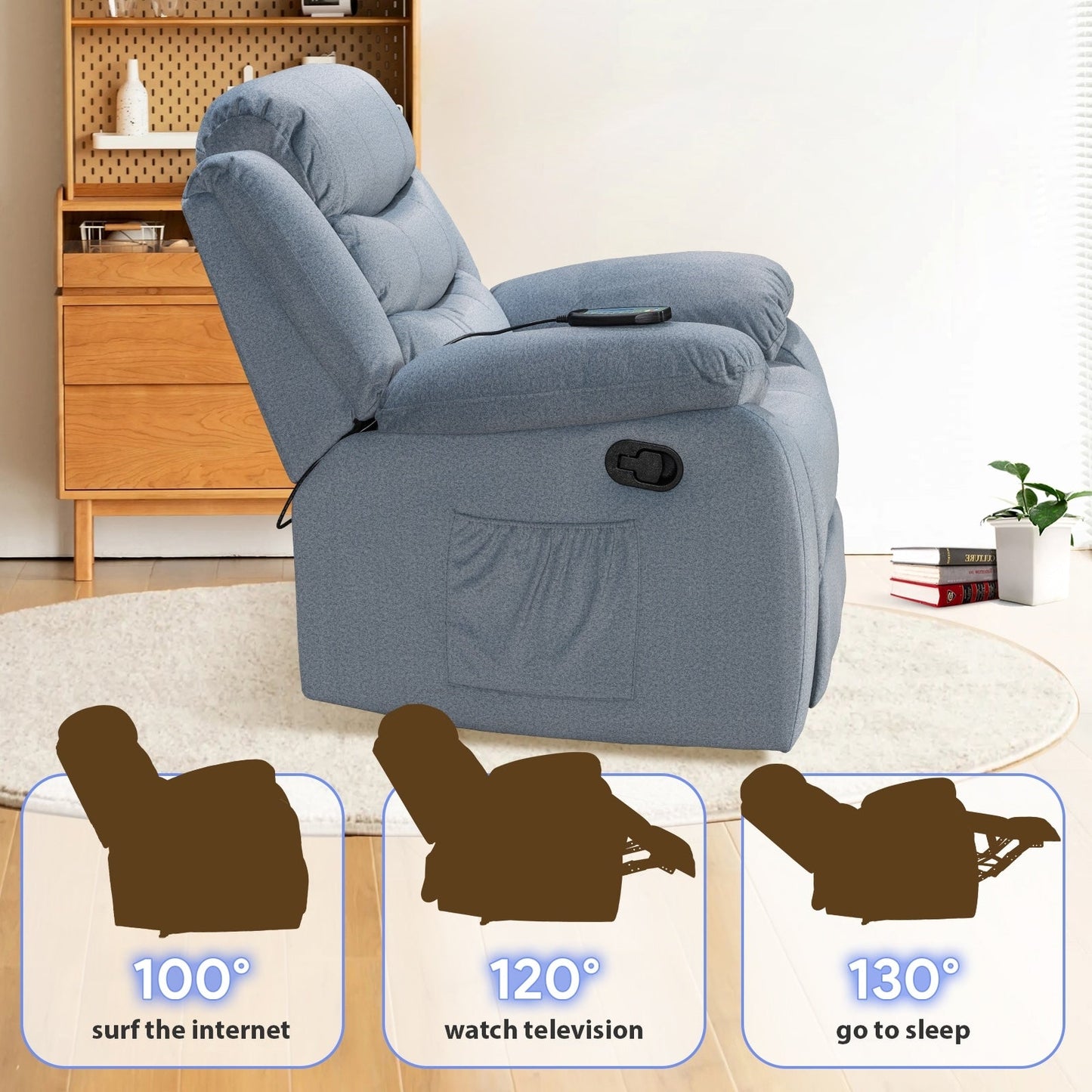 Fauteuil inclinable chauffant et massant manuel super doux