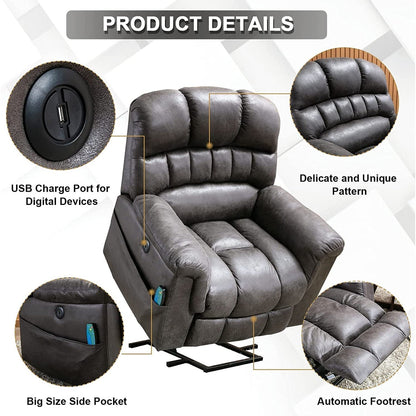 Fauteuil inclinable électrique surdimensionné de 42 po de large avec massage et chauffage