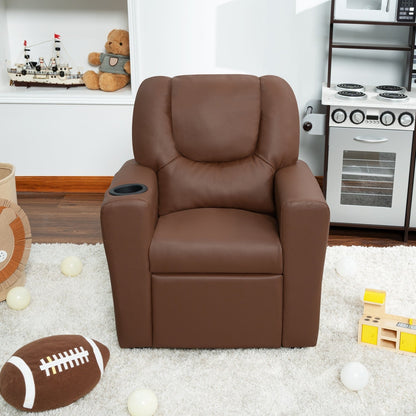 Fauteuil inclinable en PVC pour enfants avec fonction d'inclinaison par poussée, porte-gobelet et repose-pieds confortable
