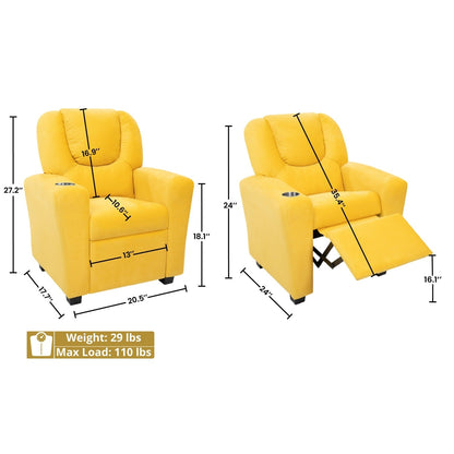 Fauteuil inclinable en PVC pour enfants avec fonction d'inclinaison par poussée, porte-gobelet et repose-pieds confortable