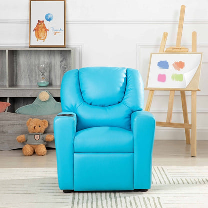 Fauteuil inclinable en PVC pour enfants avec fonction d'inclinaison par poussée, porte-gobelet et repose-pieds confortable