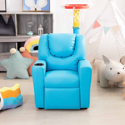 Fauteuil inclinable en PVC pour enfants avec fonction d'inclinaison par poussée, porte-gobelet et repose-pieds confortable