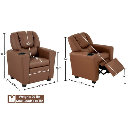 Fauteuil inclinable en PVC pour enfants avec fonction d'inclinaison par poussée, porte-gobelet et repose-pieds confortable