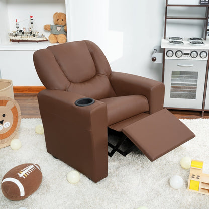 Fauteuil inclinable en PVC pour enfants avec fonction d'inclinaison par poussée, porte-gobelet et repose-pieds confortable