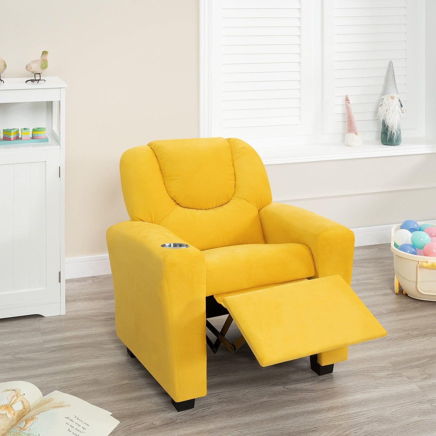 Fauteuil inclinable en PVC pour enfants avec fonction d'inclinaison par poussée, porte-gobelet et repose-pieds confortable
