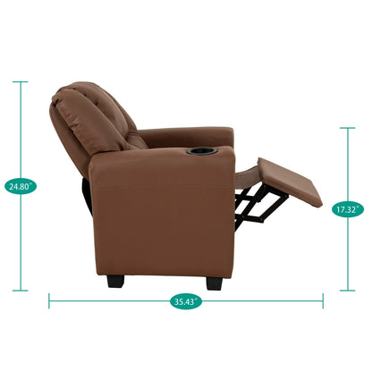 Fauteuil inclinable en PVC pour enfants avec fonction d'inclinaison par poussée, porte-gobelet et repose-pieds confortable