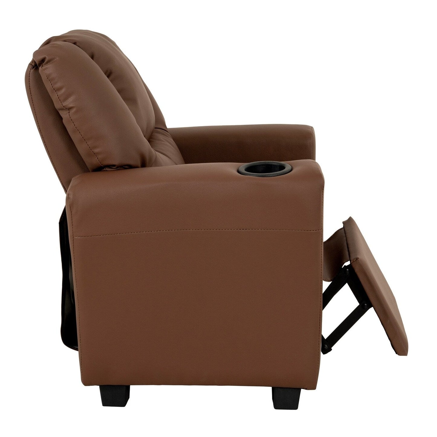Fauteuil inclinable en PVC pour enfants avec fonction d'inclinaison par poussée, porte-gobelet et repose-pieds confortable