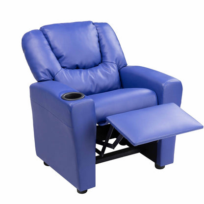 Fauteuil inclinable en PVC pour enfants avec fonction d'inclinaison par poussée, porte-gobelet et repose-pieds confortable