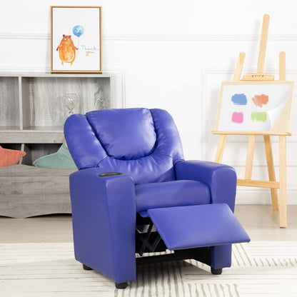 Fauteuil inclinable en PVC pour enfants avec fonction d'inclinaison par poussée, porte-gobelet et repose-pieds confortable