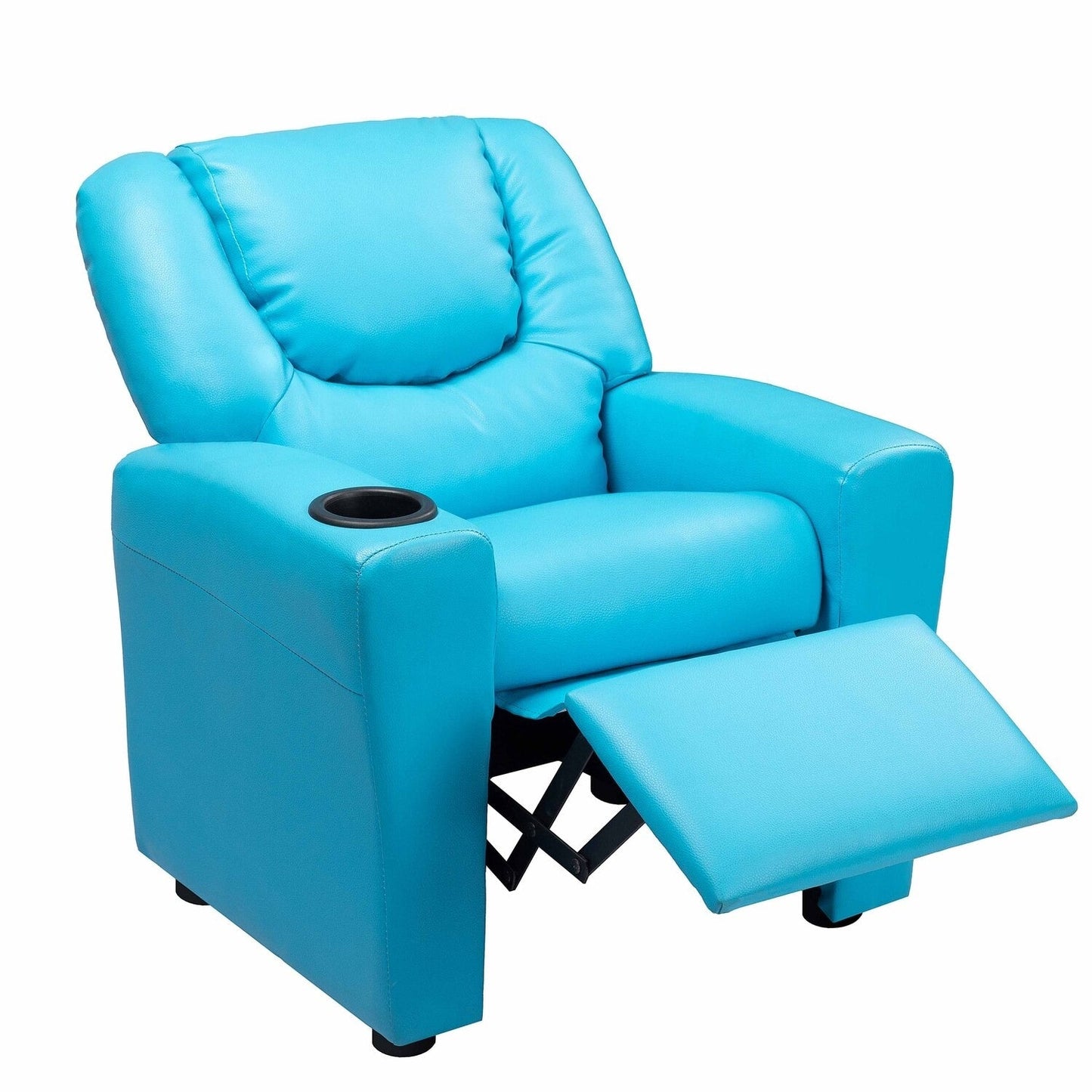 Fauteuil inclinable en PVC pour enfants avec fonction d'inclinaison par poussée, porte-gobelet et repose-pieds confortable