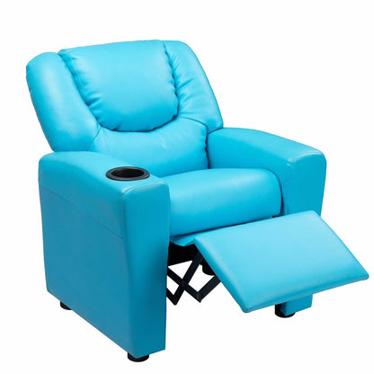 Fauteuil inclinable en PVC pour enfants avec fonction d'inclinaison par poussée, porte-gobelet et repose-pieds confortable