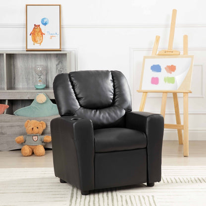Fauteuil inclinable en PVC pour enfants avec fonction d'inclinaison par poussée, porte-gobelet et repose-pieds confortable
