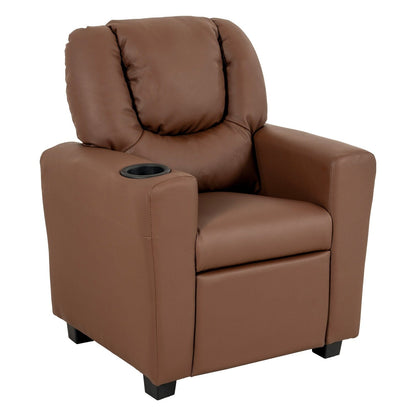 Fauteuil inclinable en PVC pour enfants avec fonction d'inclinaison par poussée, porte-gobelet et repose-pieds confortable