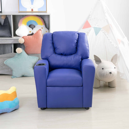 Fauteuil inclinable en PVC pour enfants avec fonction d'inclinaison par poussée, porte-gobelet et repose-pieds confortable