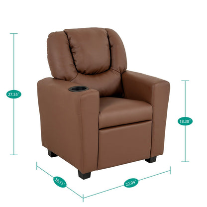 Fauteuil inclinable en PVC pour enfants avec fonction d'inclinaison par poussée, porte-gobelet et repose-pieds confortable