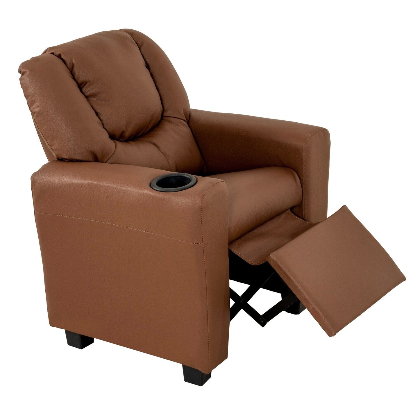 Fauteuil inclinable en PVC pour enfants avec fonction d'inclinaison par poussée, porte-gobelet et repose-pieds confortable