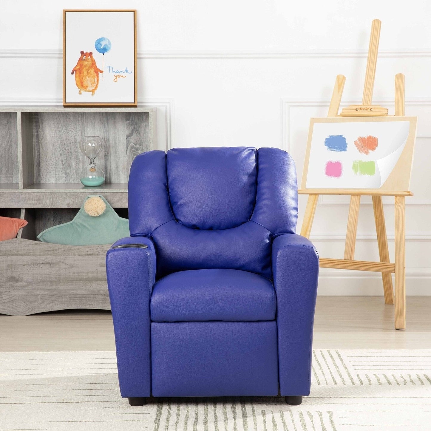 Fauteuil inclinable en PVC pour enfants avec fonction d'inclinaison par poussée, porte-gobelet et repose-pieds confortable