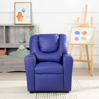 Fauteuil inclinable en PVC pour enfants avec fonction d'inclinaison par poussée, porte-gobelet et repose-pieds confortable
