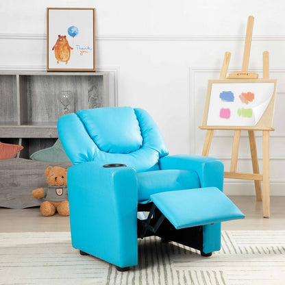 Fauteuil inclinable en PVC pour enfants avec fonction d'inclinaison par poussée, porte-gobelet et repose-pieds confortable