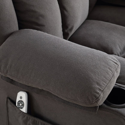 Fauteuil massant chauffant et pivotant, avec port USB et 2 porte-gobelets dans les poches latérales
